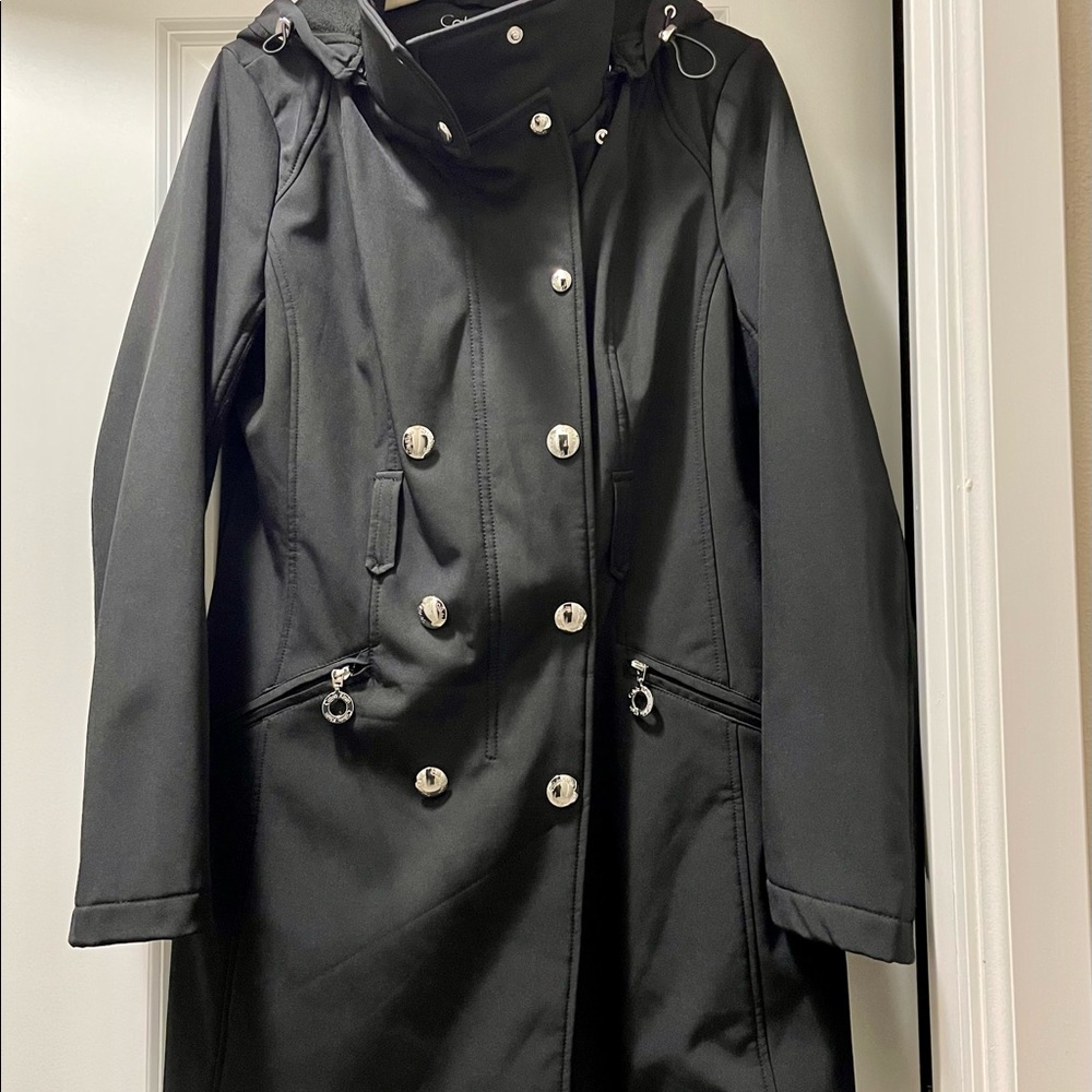 Long water resistant Calvin Klein coat with large hood